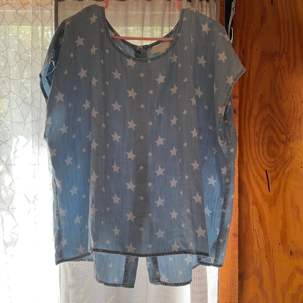Star printed denim-style blouse